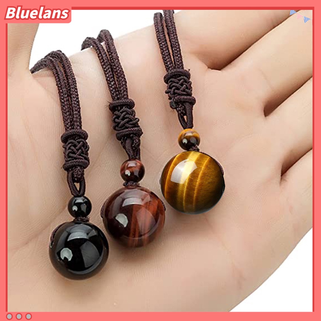 [BLS] Tali Rantai Geometris Buatan Tangan Adjustable Tali Nilon Batu Alam Tergantung Leher Dekorasi Finishing Terang Tiger Eye Batu Beruntung Kalung Perhiasan Aksesori