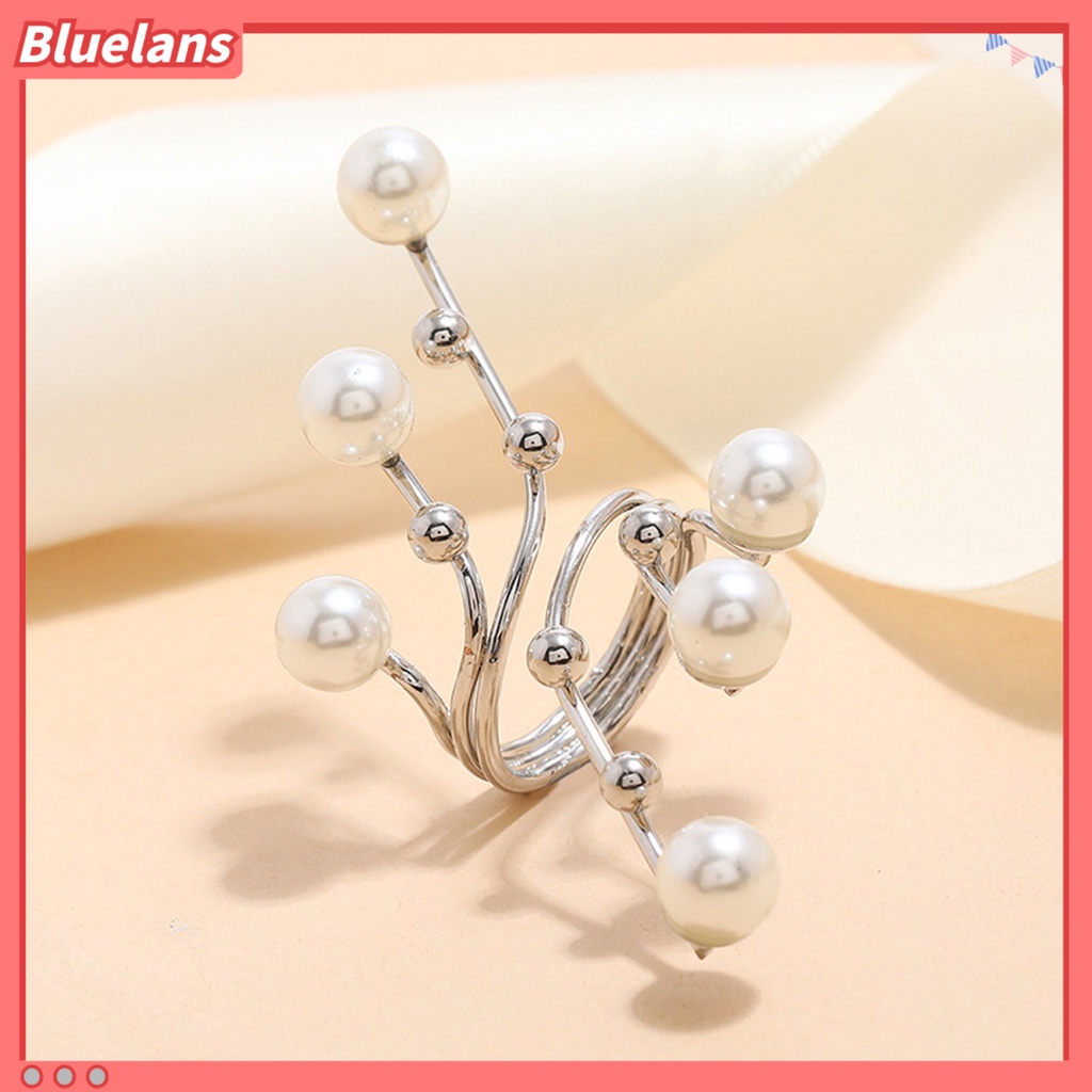 [BLS] Pembukaan Cincin Berlebihan Kepribadian Geometris Besar Double Layer Hadiah Elegan Mengkilap Tinggi Mutiara Imitasi Cabang Wanita Cincin Perhiasan Fashion