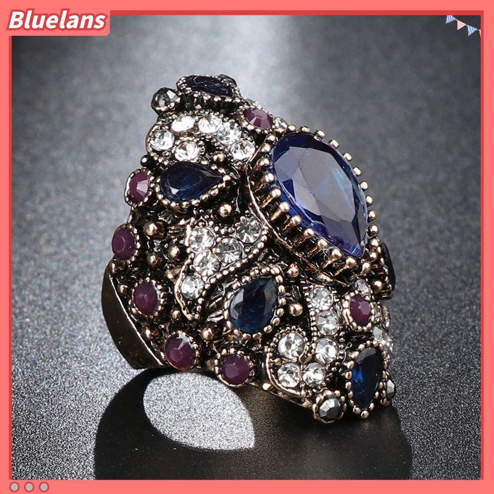 [BLS] Fashion Berlian Imitasi Mengkilap Punk Wanita Jari Cincin Pernyataan Perhiasan Hadiah Pesta