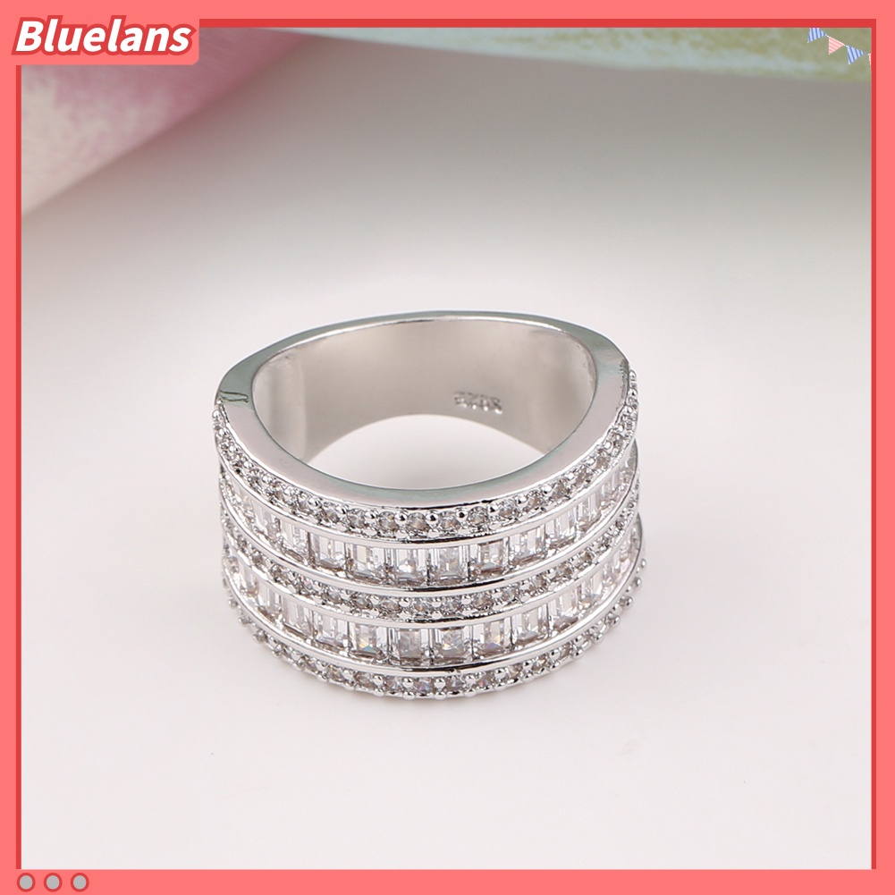[BLS] Fashion Wanita Bulat Persegi Panjang Multilayer Cubic Zirconia Pertunangan Cincin Perhiasan