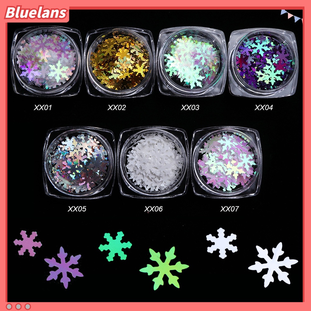 [BLM] 1kotak Dekorasi Natal 3D Glitter Snowflake Nail Art Sequin Serpihan Ultra-Tipis