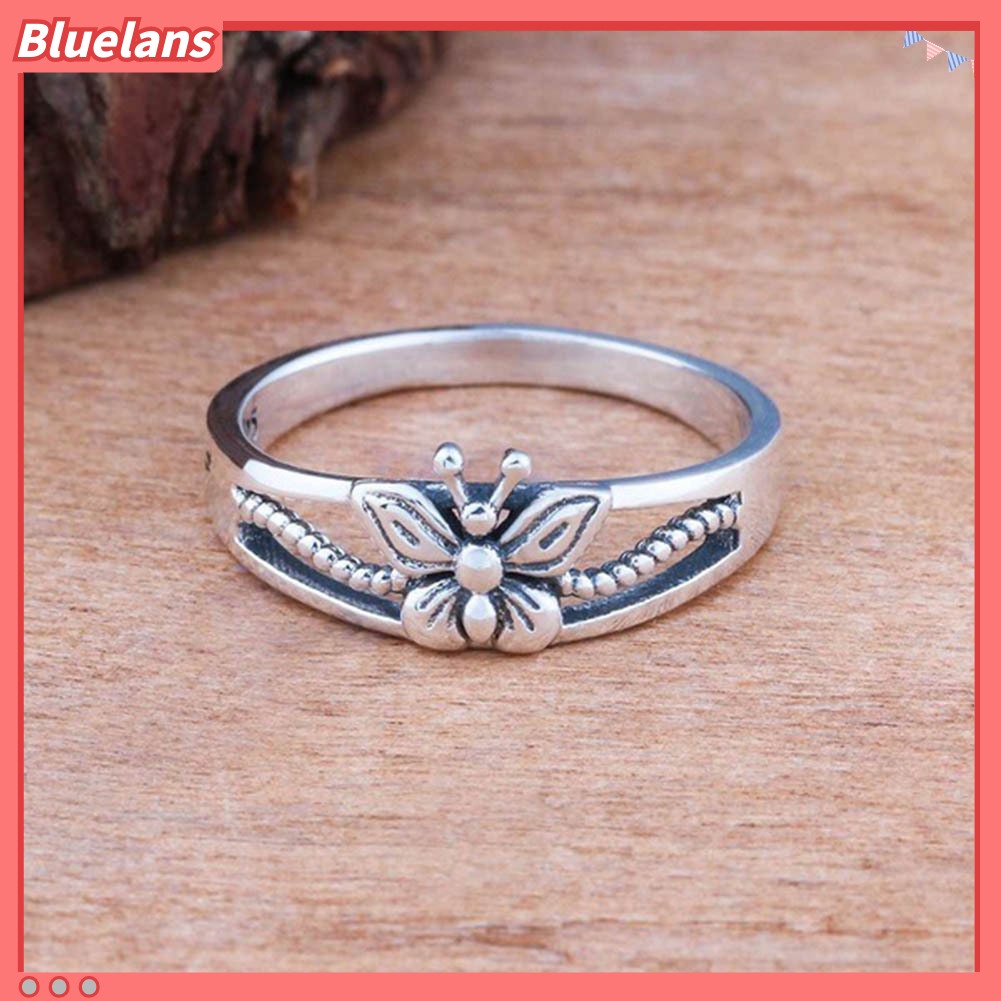 [BLS] Wanita Perak Berlapis Berongga Kupu-Kupu Tipis Band Jari Cincin Pesta Perhiasan Hadiah