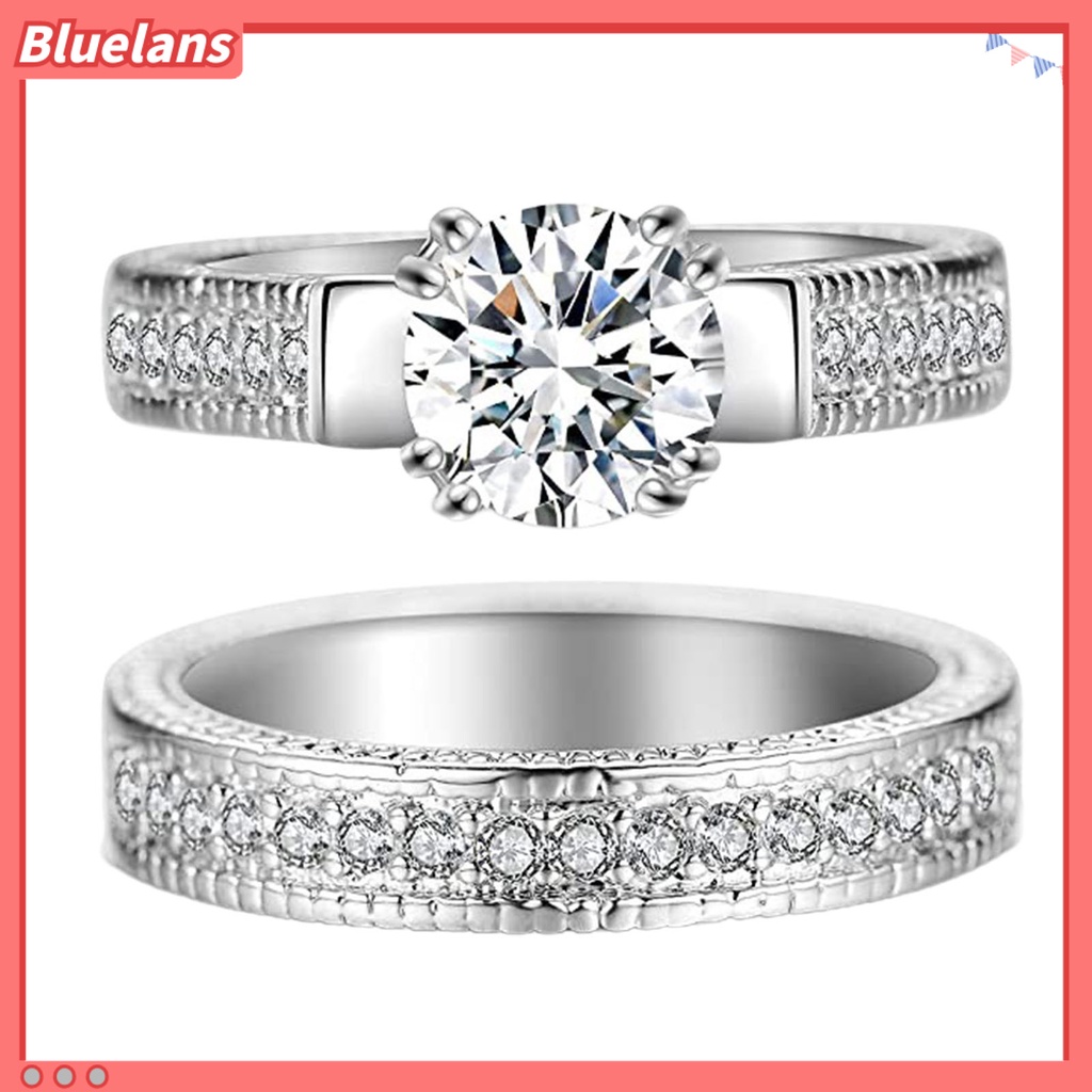 [BLS] 2pcs Cincin Pasangan Bentuk Geometri Cubic Zirconia Pria Wanita Shiny All Match Rings Untuk Pernikahan