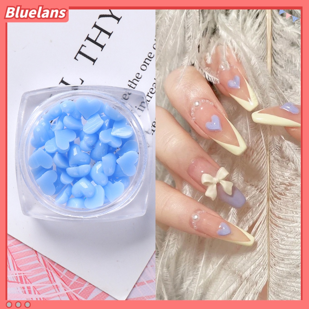 [BLM] 40pcs /Box Ornamen Jantung Kuku Datar Kembali Efek 3D Mini Putih Pink Heart Nail Art Dekorasi Charms Untuk Manicure