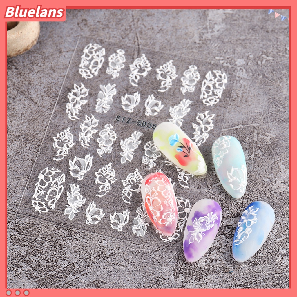 [BLM] 1set Stiker Kuku Perekat Diri Tidak Bau Lengket Kuat Banyak Gaya Aplikasi Lebar Hias Eye-catching 3D Bunga Gaya Timbul Stiker Desain Kuku Perlengkapan Kuku