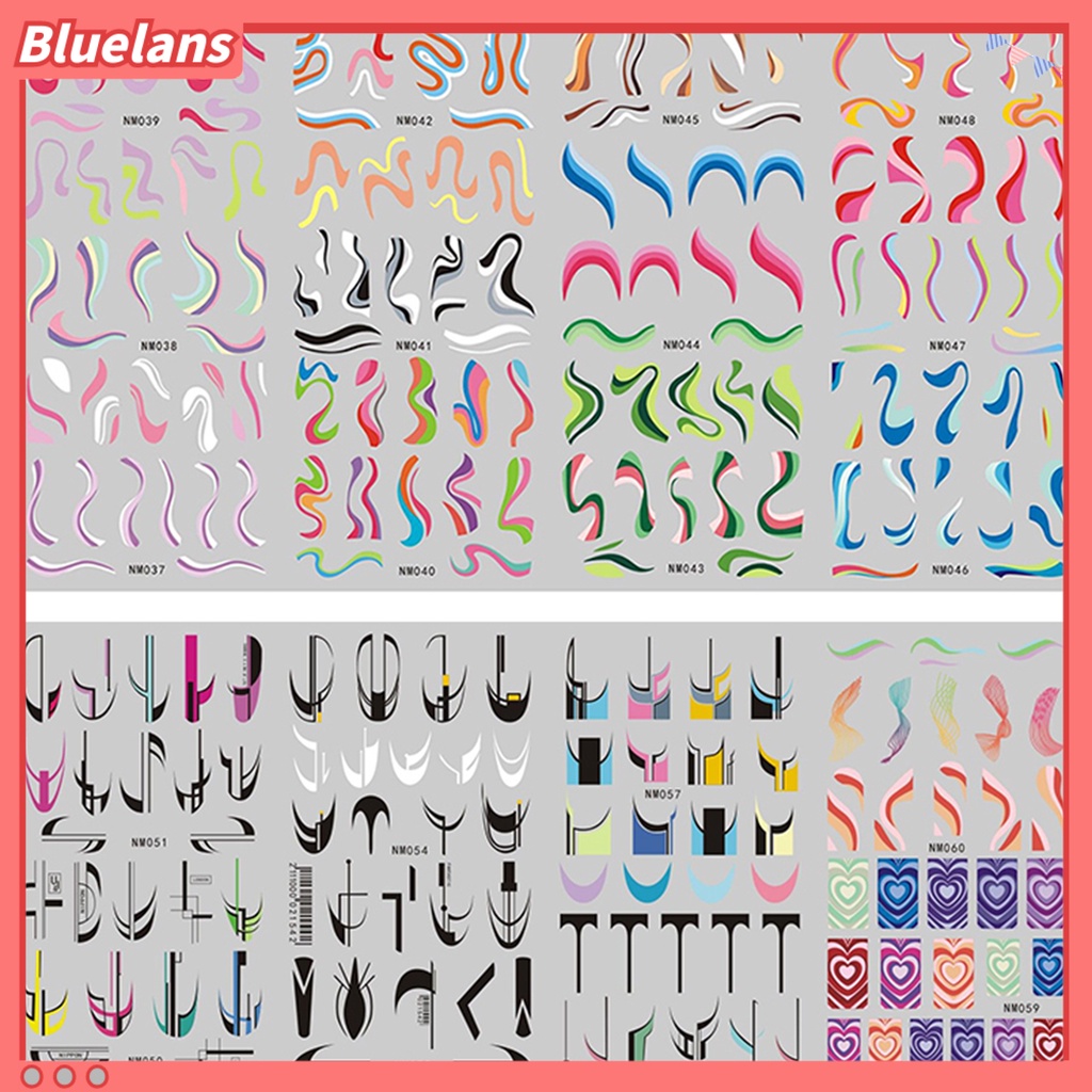 [BLM] 3pcs Stiker Kuku Warna Hidup Tahan Air Eye-catching Gaya Geometris Mudah Mengelupas Kuku Stiker Kuku Stiker Hadiah Ulang Tahun