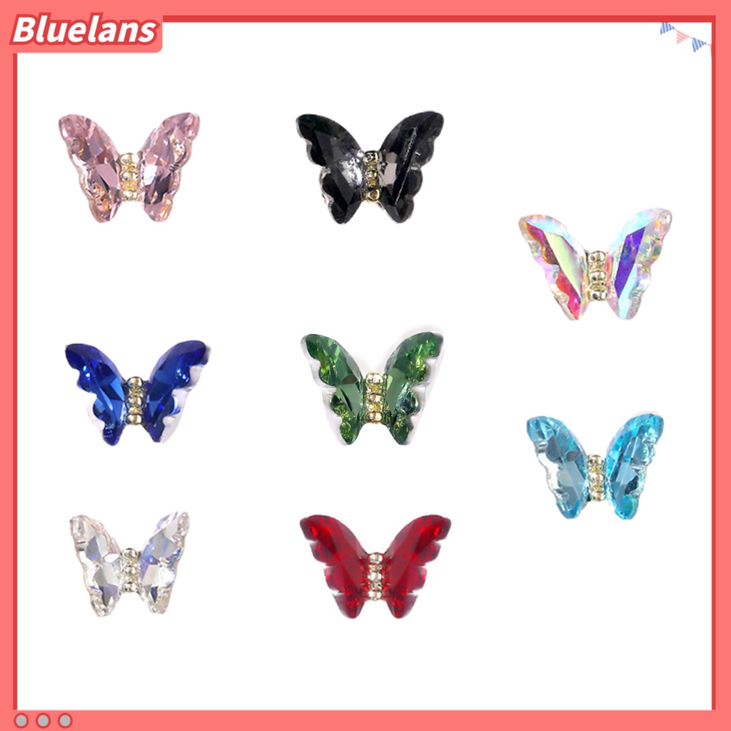 [BLM] 10pcs Nail Art Decor Bersinar Tiga Dimensi Gloss Tidak Luntur DIY Kristal Imitasi Manicure Craft Butterfly Nail Charm Nail Salon Supply