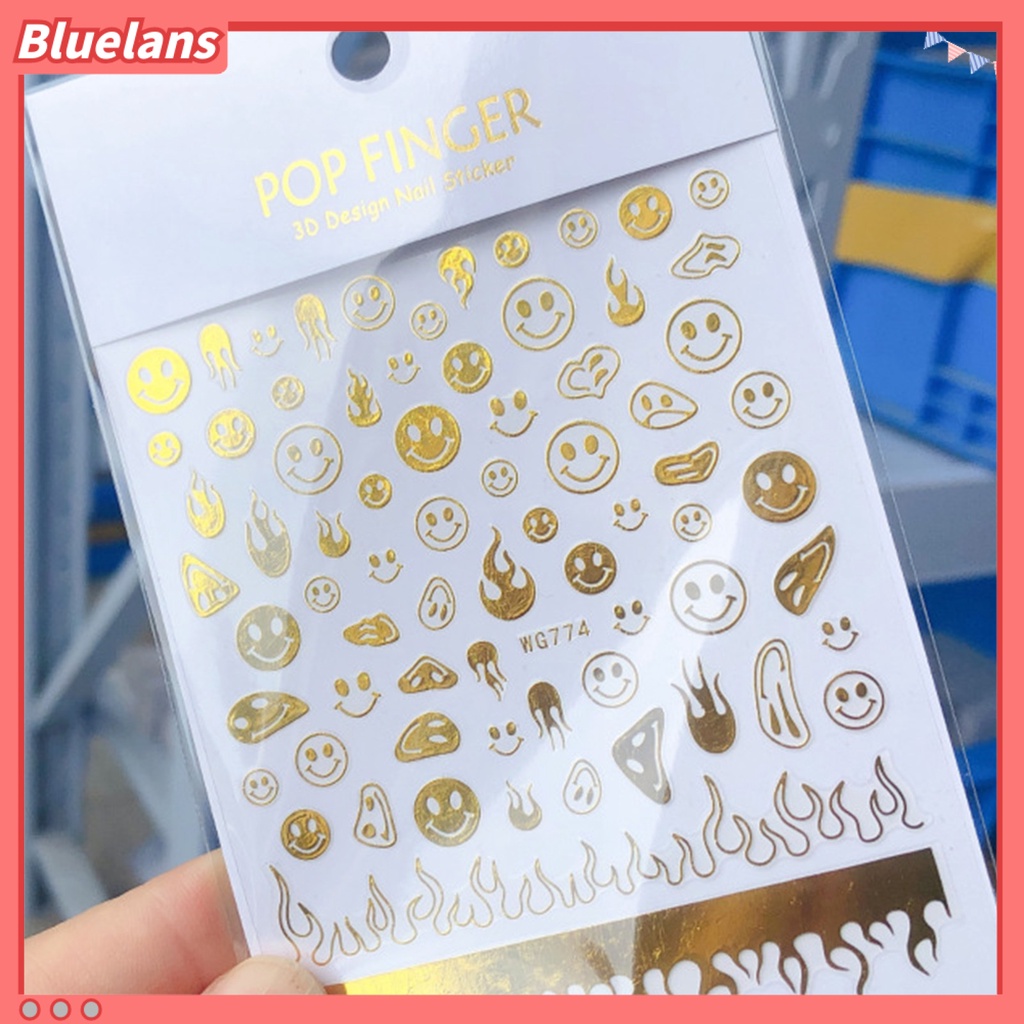 [BLM] Flame Motif Smile Stiker Kuku DIY Ultra Tipis 6warna Hiasan Stiker Grimace Untuk Manicure