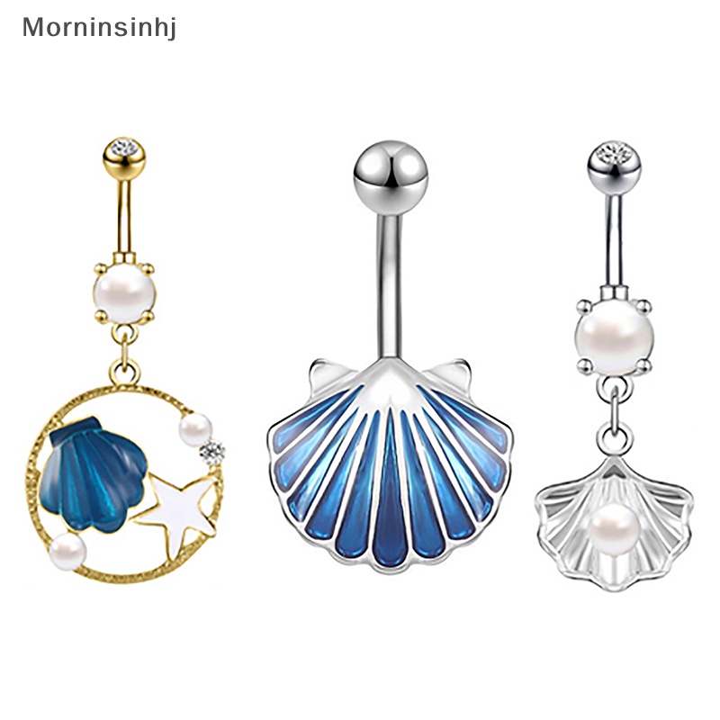 Mornin 1Pc/Set Stainless Steel Shell Fishtail Pusar Cincin Mutiara Pusar Kuku Fashion Kreatif Belly Button Rings Untuk Wanita Perhiasan Tubuh id