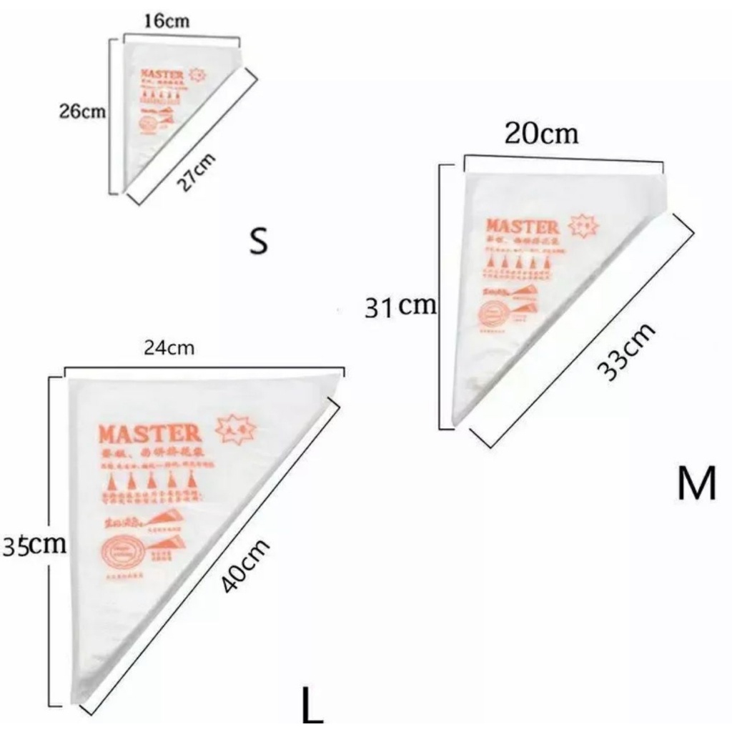 PLASTIK SEGITIGA CONTONG PENGHIAS KUE PIPING BAG SUPER TEBAL 3 UKURAN BAHAN BAGUS - BDC