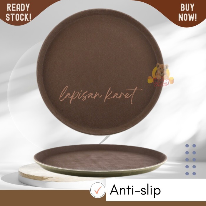 Nampan Anti Slip BULAT 35cm non Slip Serving Tray lapisan karet