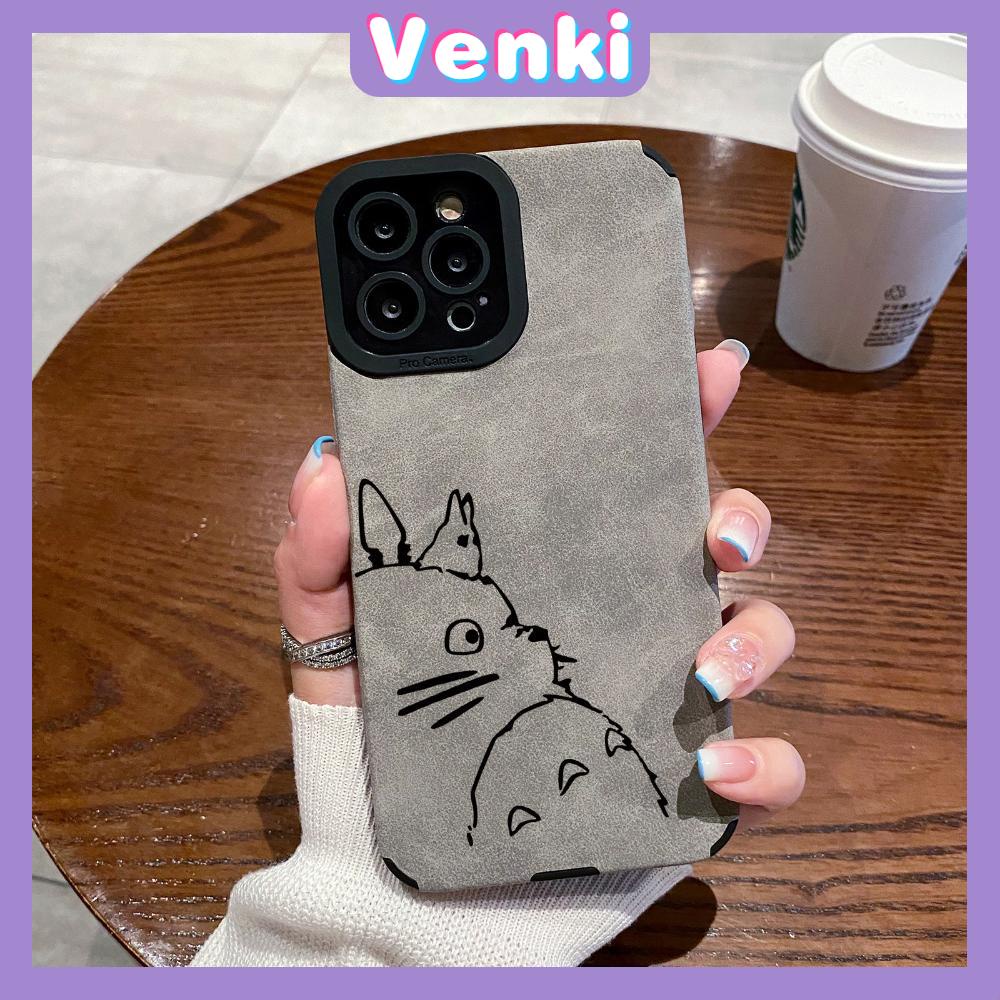 VENKI - Untuk iPhone 11 Case Leather Pupil Suede Cover Soft Shockproof Case Camera Simple Cute Totoro Kompatibel dengan iPhone 14 13 Pro max 12 Pro max xr xs 7Plus 8Plus