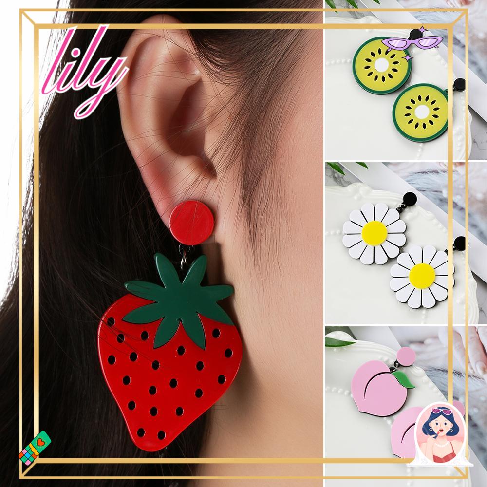 Lily 1pasang Anting Buah Fashion Strawberry Musim Panas Menjuntai