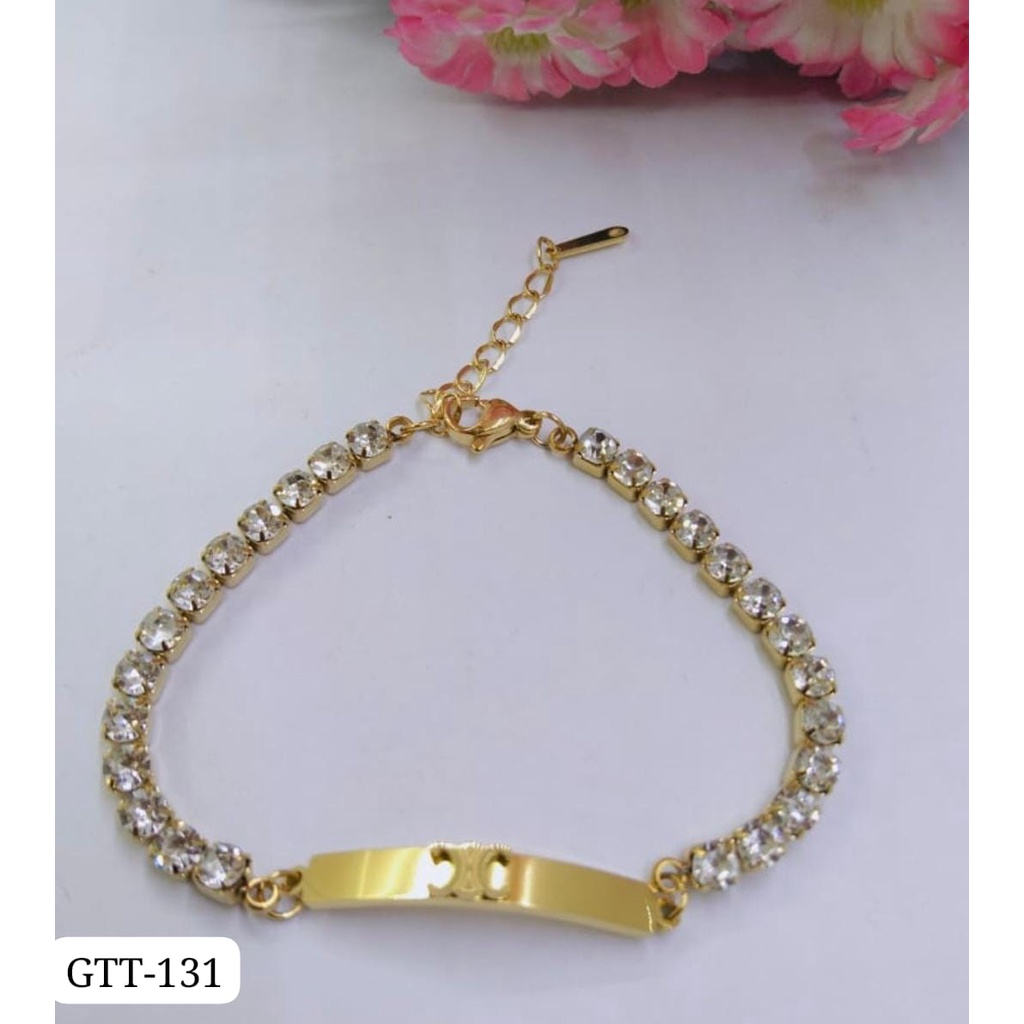 GELANG TANGAN KAKI TITANIUM EMAS GOLD LENGKUNG MOTIF PERMATA DIAM TERMURAH / DUNIA GELANG