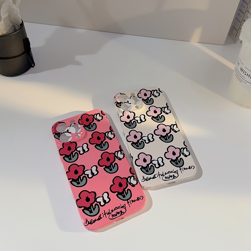 IPHONE Ultrathin Hard Case Iphone7 8 14 Plus 7+ 8+ XR XS Max11 12 13 14 Pro Max SE 2020hadiah Wanita Kartun Bunga Kasing Cover Non Slip