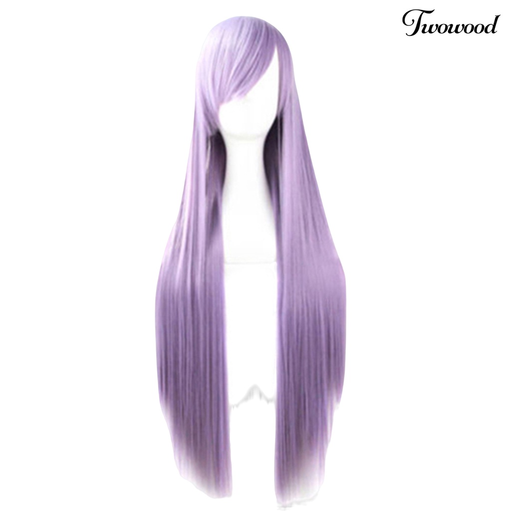 Twowood Fashion Gadis Wanita Panjang Cosplay Poni Miring Lurus Penuh Wig Rambut Ekstensi