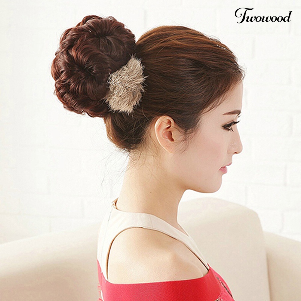 Twowood Wavy Curly Synthetic Hair Bun Cover Sopak Klip Wig Scrunchie Rambut Ekstensi