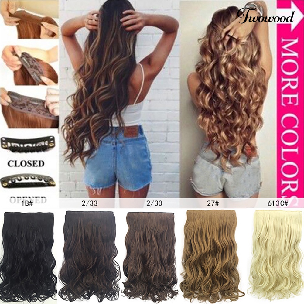 Twowood 50cm Fashion Curly Wavy Clip In Hair Extension Cosplay Wanita Sopak Sintetis