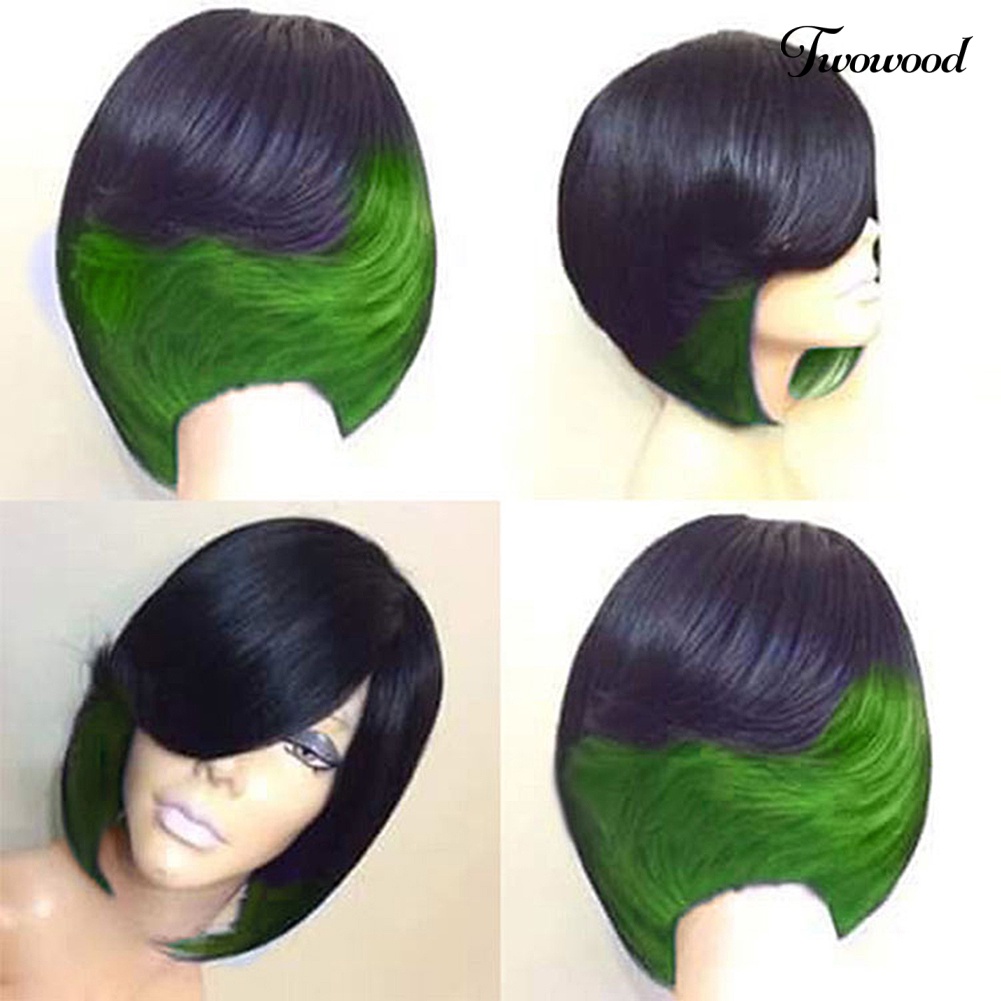 Twowood Ladies Realistis Dua Warna Pendek Lurus Wig Wanita Pesta Cosplay Sopak