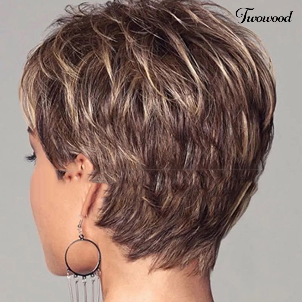 Twowood Wanita Fashion Rose Net Puff Alami Lurus Keriting Sintetis Pendek Wig Sopak