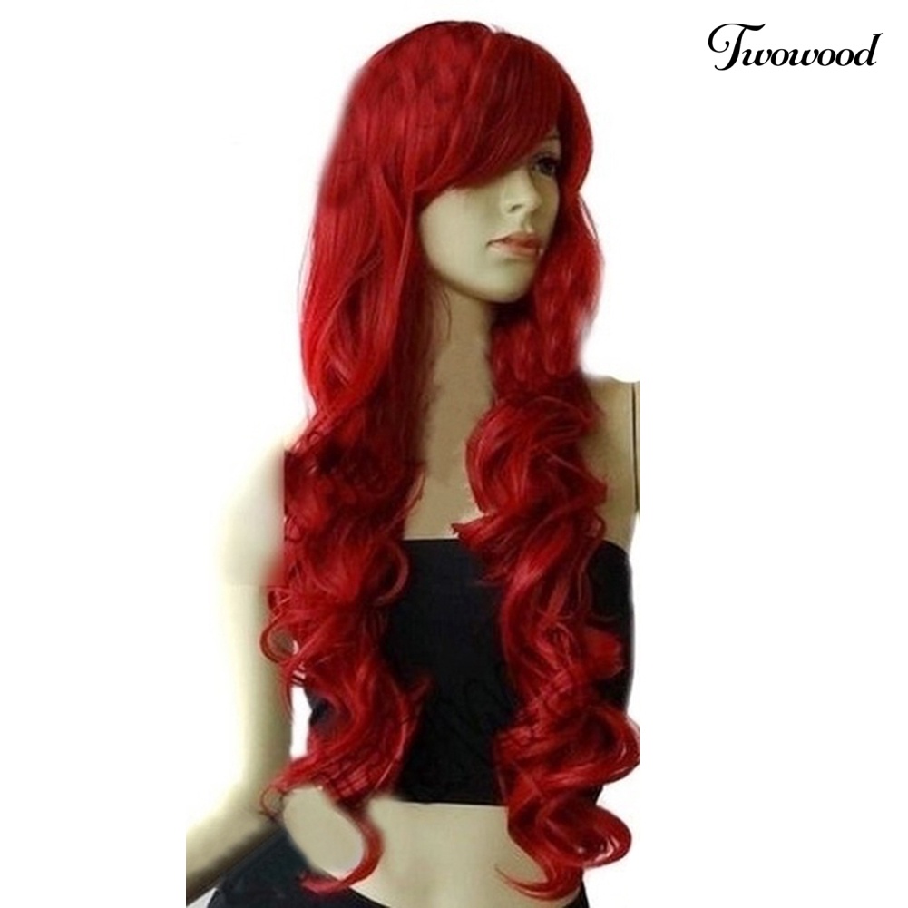 Twowood Fashion Wanita Panjang Keriting Anggur Merah Wig Cosplay Pesta Sopak Rambut Ekstensi