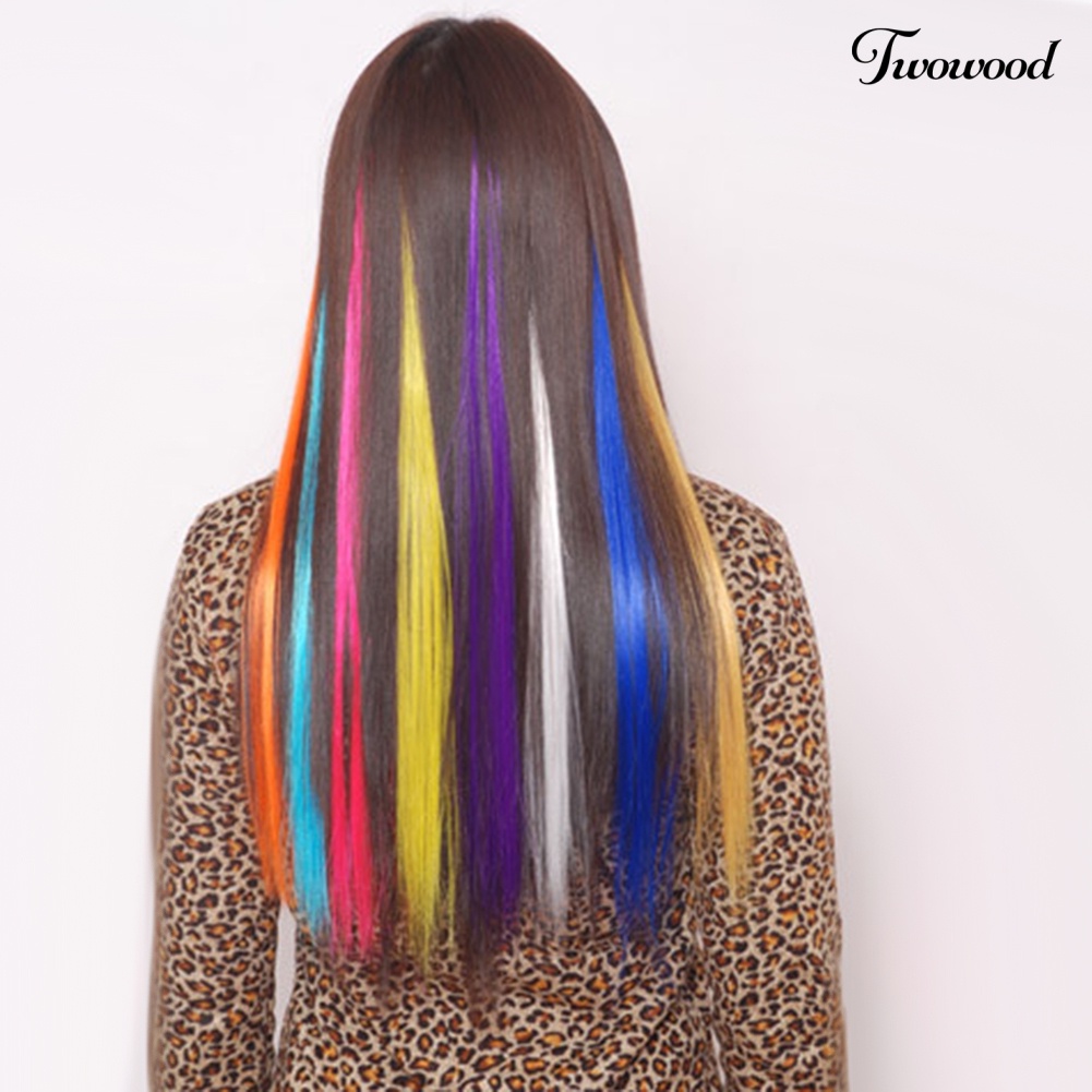 Twowood Wanita Rambut Sintetis Panjang Lurus Multi Warna Ekstensi Sopak Pesta Wig