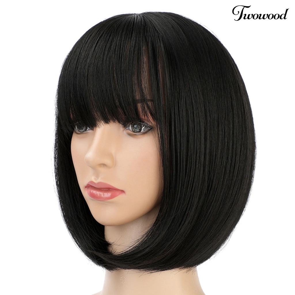 Twowood Head Wig Mudah Dibongkar Pasang Bergaya Berbulu Trendi Full-cover Kosmetik Aksesori Suhu Tinggi Sutra Panjang Bahu Wig Rambut Pendek Untuk Lady