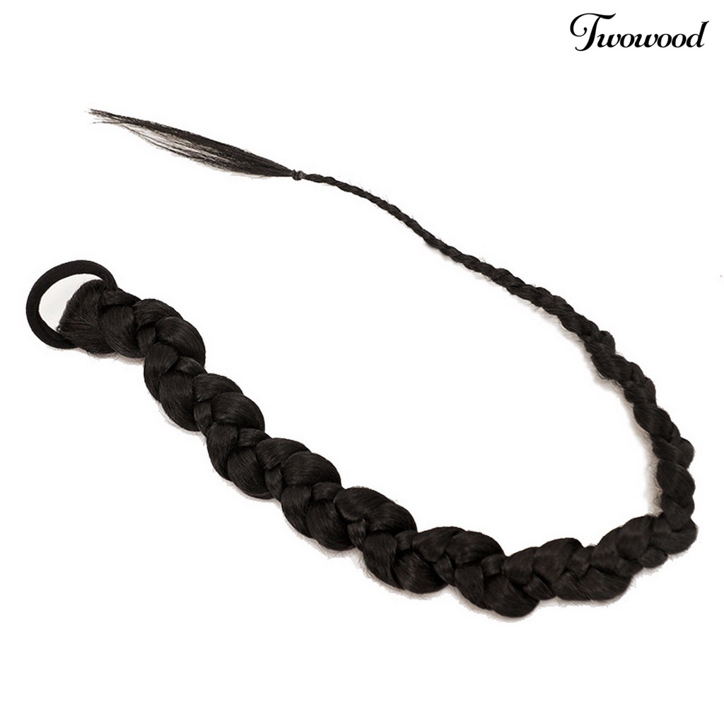 Twowood Wanita Wig Realistis Halus Lembut Alami Peregangan Tinggi Hairband Styling Rambut Meningkatkan-Volume Rambut Tinju Panjang Kepang Kuncir Hitam Wig Gadis Pasokan