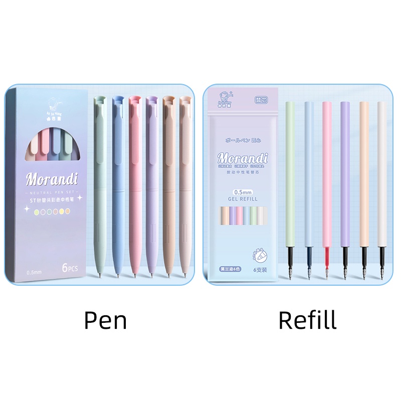 6pcs 0.5mm INS Morandi Colorful Gel Ink Pen Sederhana Cepat Kering ST Nib Ditarik Gel Pen