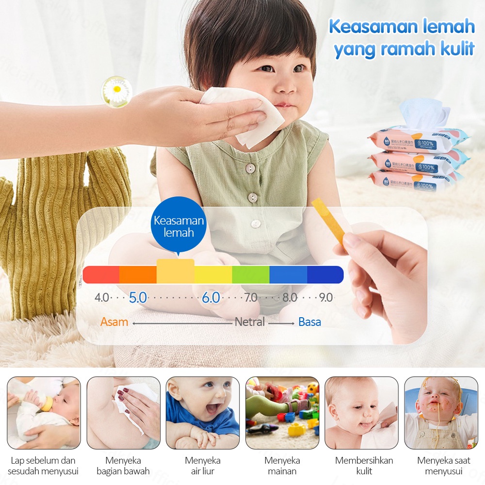 Lakhu 80pcs/pack Tisu Basah Bayi Baby Wipes Newborn Non Alkohol Non Parfum Tissue Basah Bayi