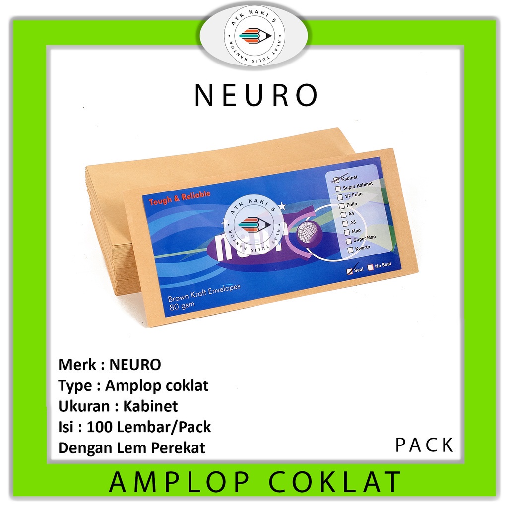 

NEURO - Amplop Coklat Polos Ukuran Cabinet Seal - Pack