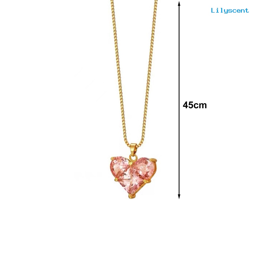 [LS]Ladies Kalung Cubic Zirconia Bersinar Bentuk Geometris Menawan Tahan Aus Berdandan Hypoallergenic Merah Muda Bentuk Hati Liontin Kalung Perhiasan Aksesori