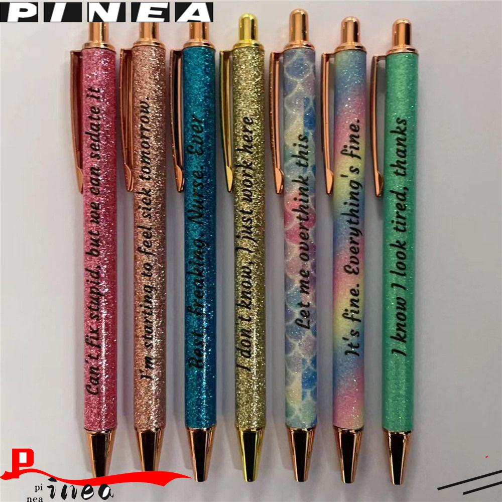 Nanas 7 Pcs Pulpen Lucu Perlengkapan Siswa Tinta Hitam Pena Tulisan Natal Pekerjaan Rumah Glitter Pen