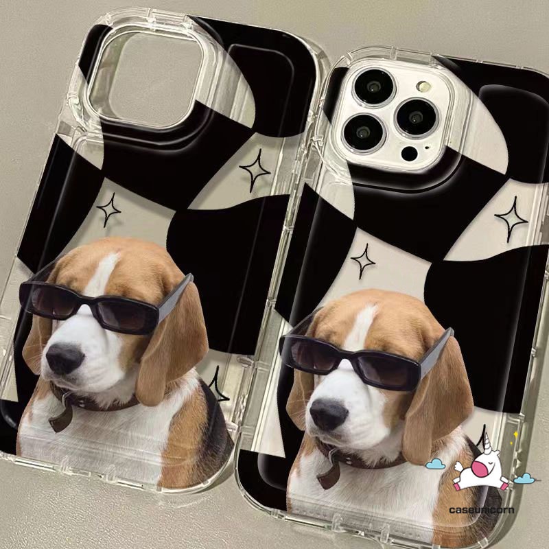IPHONE Fashion Kartun Ponsel Case Kompatibel Untuk Iphone7 8 6S 6plus13 11 XR 12 14 Pro MAX X XS MAX Kisi Tidak Teratur Memakai Sunglasse Keren Kucing Anjing Pasangan Airbag Shockproof Soft Case