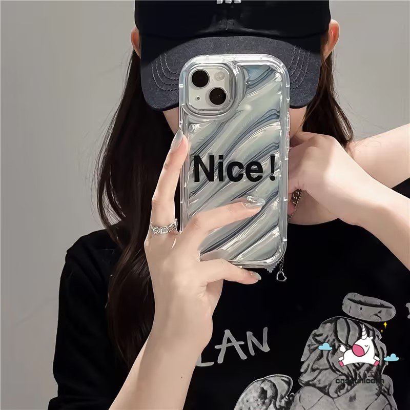 IPHONE Casing Mewah Kartu Laser Warna Dazzle Kompatibel Untuk Iphone13 11 14 12 Pro MAX 7Plus XR 8plus7 8 6 6S Plus X XS MAX SE 2020kreativa Simple Letter Smile 3D Stereo Corrugation Case