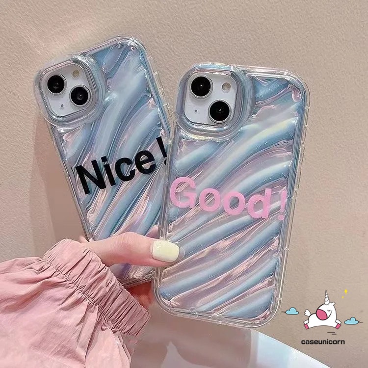 IPHONE Casing Mewah Kartu Laser Warna Dazzle Kompatibel Untuk Iphone13 11 14 12 Pro MAX 7Plus XR 8plus7 8 6 6S Plus X XS MAX SE 2020kreativa Simple Letter Smile 3D Stereo Corrugation Case