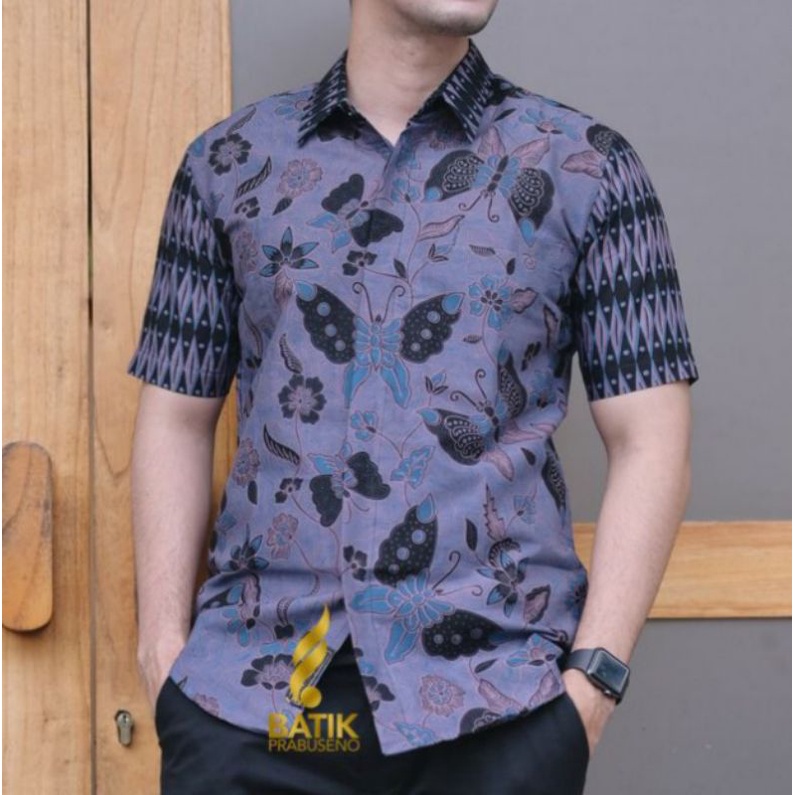 BAJU BATIK PRABUSENO BISA COD MOTIF PRAWIRA TEJA KEMEJA PRIA LENGAN PENDEK SLIMFIT SLIM FIT KATUN PR