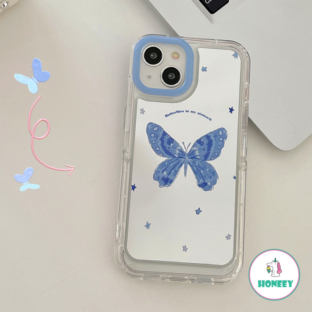 IPHONE Biru Kupu-Kupu Cermin Rias Invisible Stand Phone Case Untuk Iphone14 12 13 11 Pro Max14 12 Pro Bintang Kecil Shockproof Back Cover