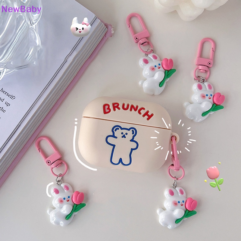 Newbaby Lucu Mini Tulip Rabbit Gantungan Kunci Lovely Pink Bunny Doll Key Chain Untuk Wanita Gadis Anak Tas Earphone Kotak Hiasan Keyring Pendant ID