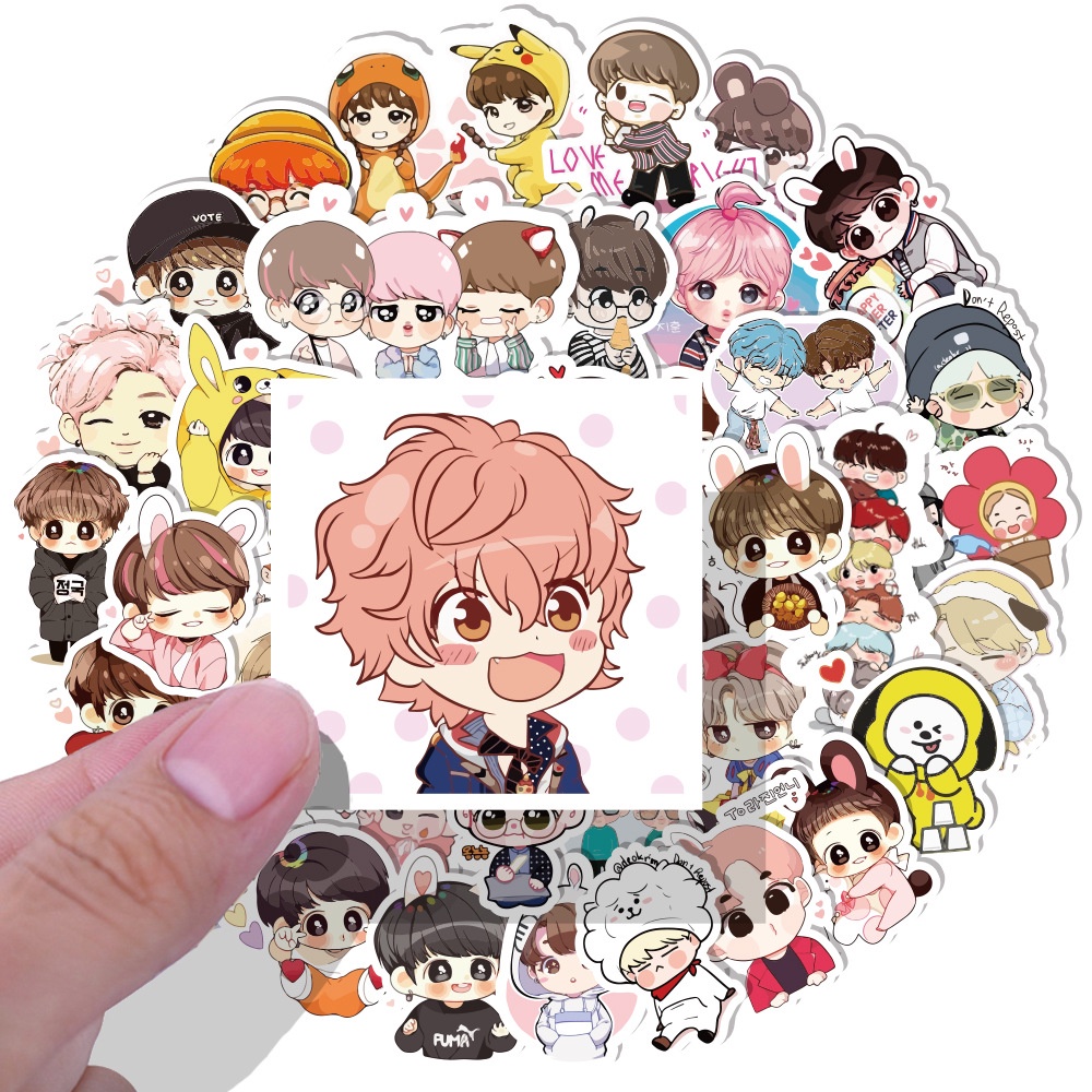 40pcs /set BT-S Foto Gambar Kartun Stiker Laptop Ponsel Bagasi DIY Dekorasi Bangtan Boys Q Ver. Paster