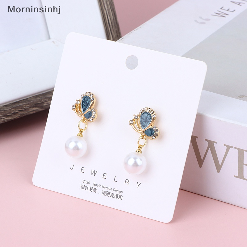 Mornin Fashion Anting Pesta Tetes Minyak Batu Zircon Mutiara Butterfly Eye Untuk Wanita id