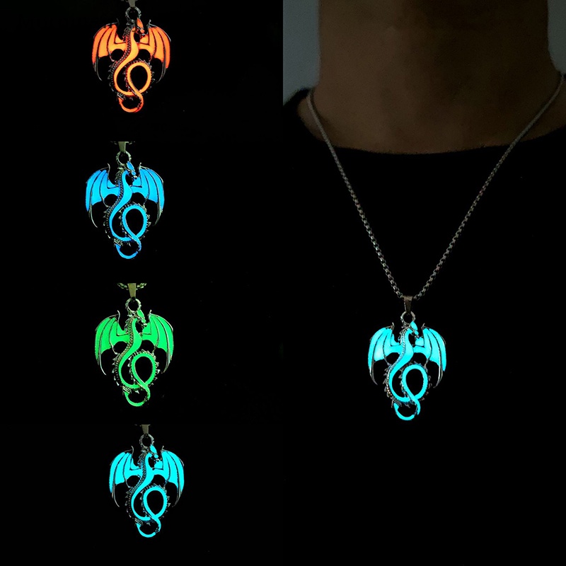 Mornin Luminous Kalung Untuk Wanita Pria Punk Glow In The Dark Kalung Gothic Naga Liontin Rantai Leher Pesta Halloween Perhiasan Hadiah id