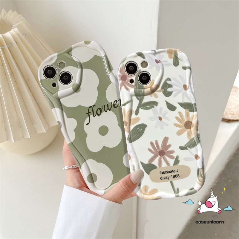 Casing Bunga Vintage Tepi Melengkung Bergelombang 3D Kompatibel Untuk iPhone XR 13 11 12 14 Pro Max 7Plus X7 8 6 6s Plus XS Max SE 2020art Lukisan Minyak Bunga Segar Shockproof Tpu Soft Cover