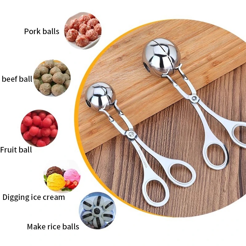 Alat Klip Pembuat Bola Buah Bakso Anti Lengket/Klip Cetakan Kroket Bola Es Krim Nasi/Sendok Pembuat Bakso Stainless Steel Multifungsi/Gadget Dapur Rumah Tangga DIY