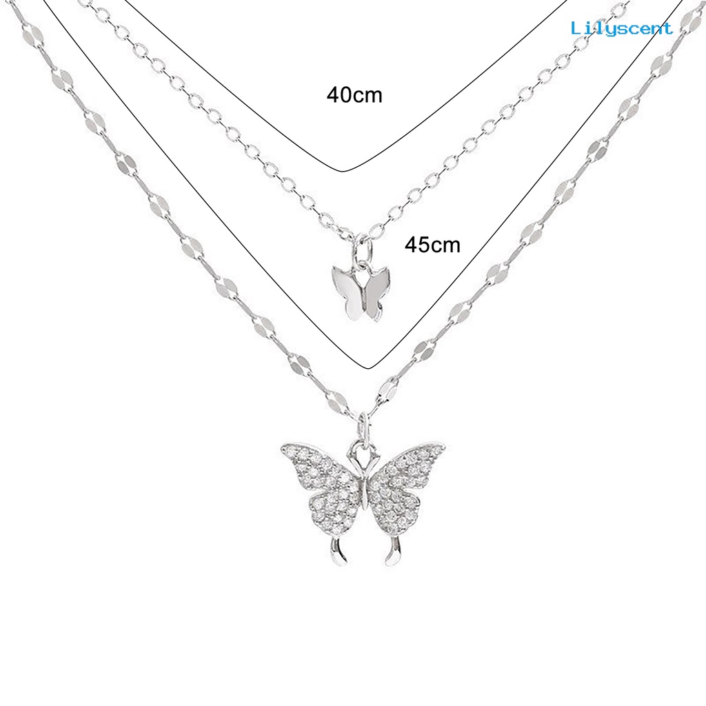 [LS]Butterfly Kalung Lapisan Ganda Tahan Karat Alloy Liontin Kupu-Kupu Kepribadian Fashion Rantai Klavikula Untuk Wanita