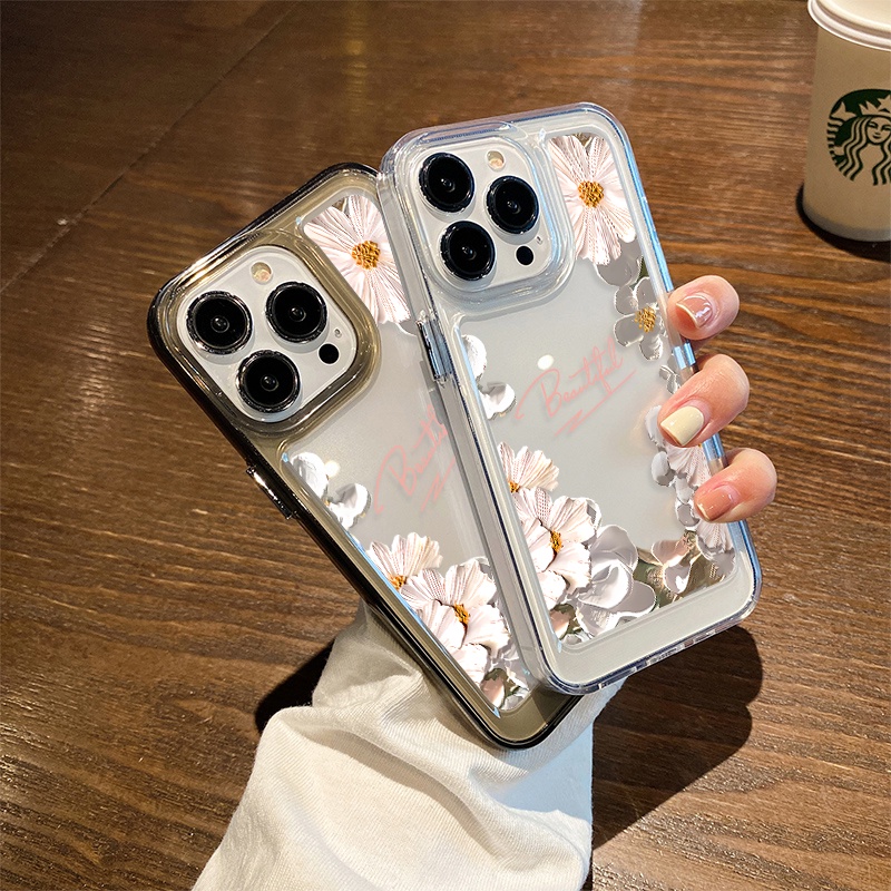 Lukisan Bunga Case Untuk IPhone Kompatibel6 7 8 6Plus 7Plus 8Plus 11 14 Pro Max X XS XR 11 12 13 14 Pro Pro Max SE 2020 2022 Plating Electroplated Buttons Shockproof Cover