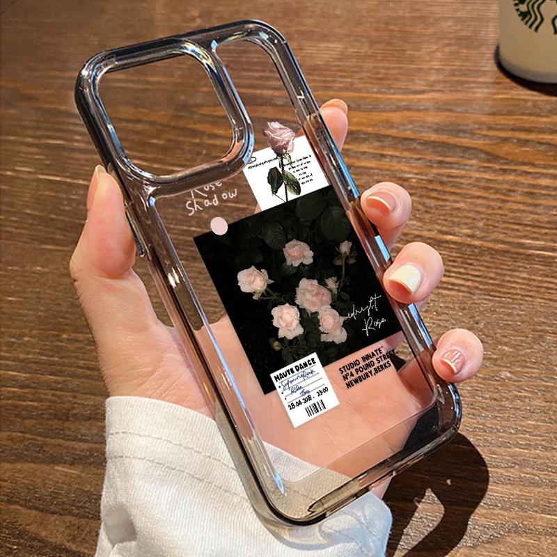 Vintag Pink Rose Case Untuk IPhone Kompatibel6 7 8 6Plus 7Plus 8Plus 11 14 Pro Max X XS XR 11 12 13 14 Pro Max SE 2020 2022 Plating Electroplated Buttons Shockproof Cover