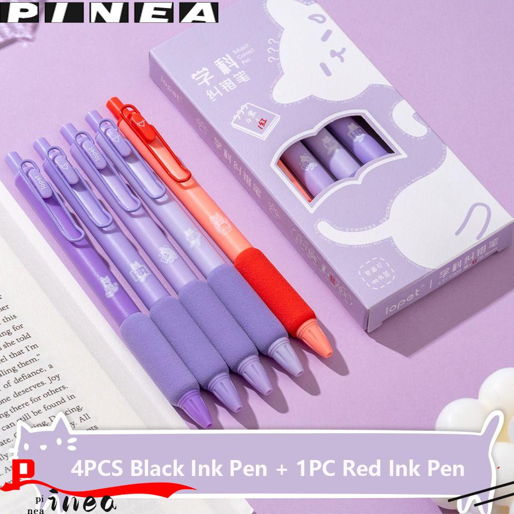 Nanas 5PCS Gel Pen Lucu Kantor Sekolah Perlengkapan Merah Pen Koreksi Ralatan 0.5mm Pena Netral