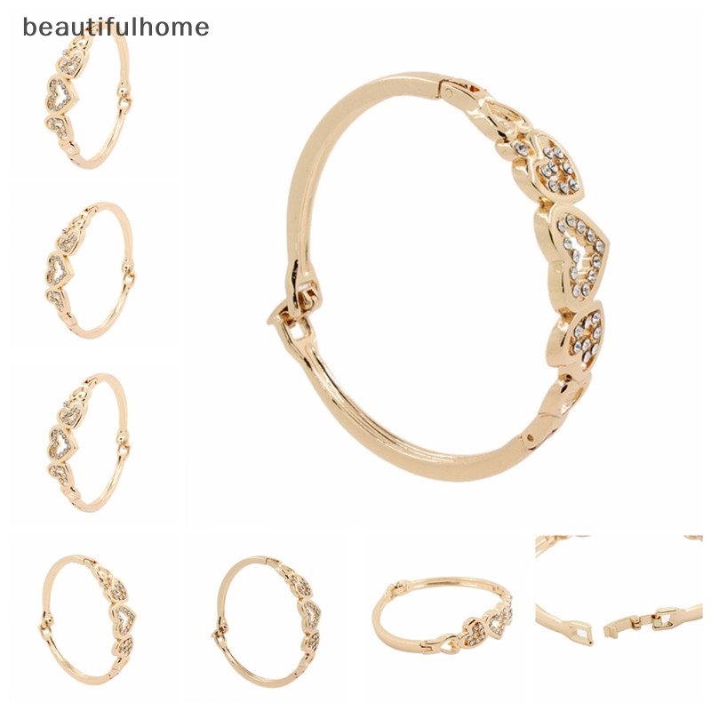 {beautifulhome} Hot Fashion Wanita Lady Berlapis Emas Kristal Manset Bangle Cinta Hati Pesona Gelang.