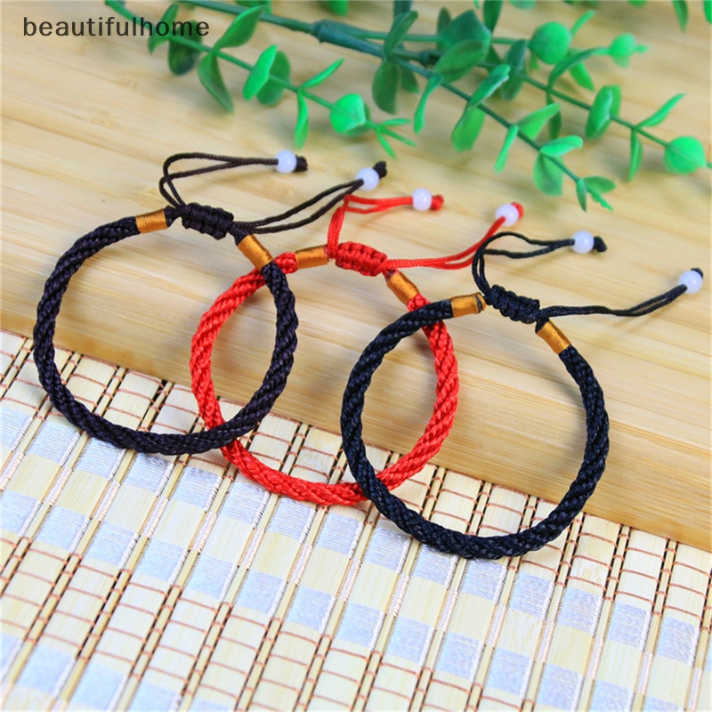 {beautifulhome} Wanita Beruntung Buatan Tangan Dikepang Couple Braclet Adjustable Lucky Red String Bracelet.